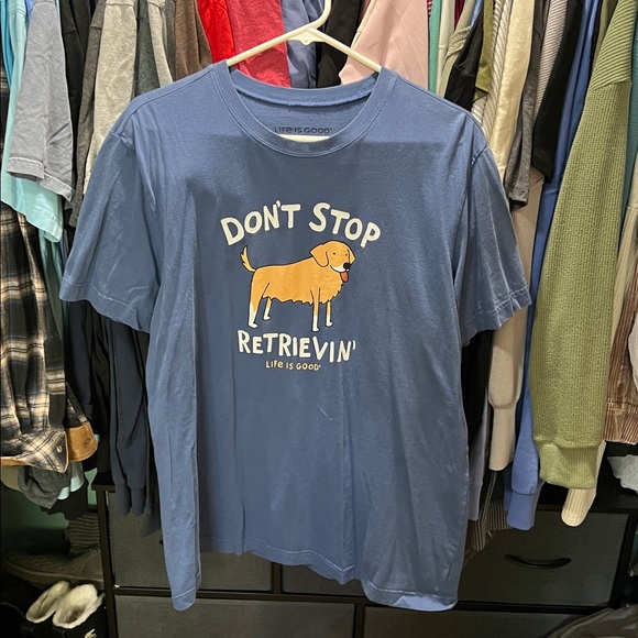 Life Is Good Blue Tee with Dog Graphic - Picture 1 of 1